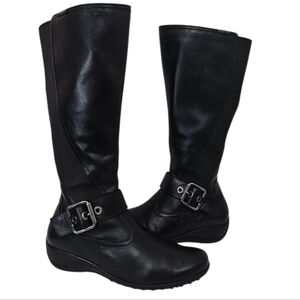 Mephisto Black Leather Knee High Riding Boots Wedge Heel Size 6.5